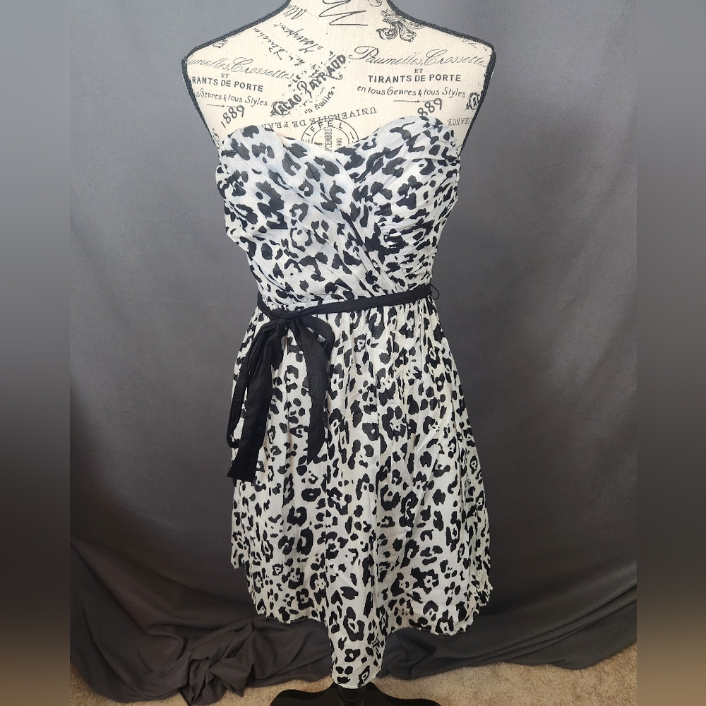 Express Strapless Black and Gray Leopard Print Dress